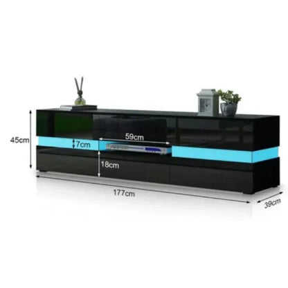 Modern High Gloss Front TV Entertainment Unit 177cm LED Storage Drawer - Black - Mekamart Australia