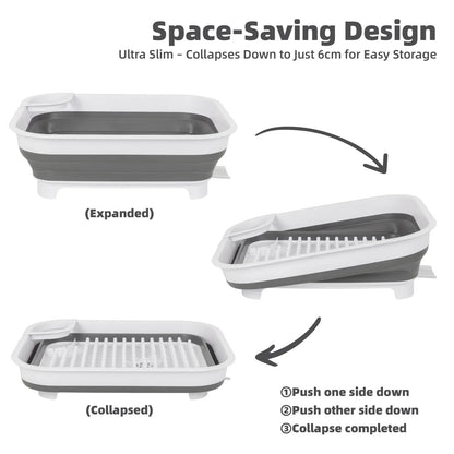 Collapsible Dish Rack with Utensil Section Space-Saving Drying Rack for Compact Kitchens & Camping - Mekamart Australia
