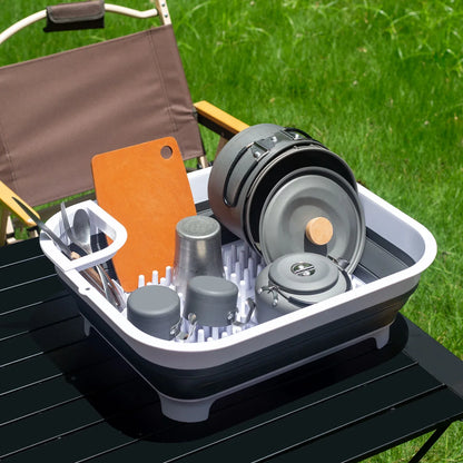 Collapsible Dish Rack with Utensil Section Space-Saving Drying Rack for Compact Kitchens & Camping - Mekamart Australia