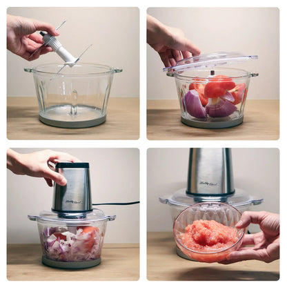 Large Powerful Food Chopper/ Stainless Steel/ 2kg Capacity/ 300W - Mekamart Australia