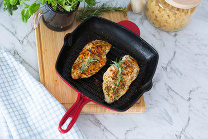 Enamelled Cast Iron Square Grill Pan (44 x 30 x 4.7 cm) - Red - Mekamart Australia
