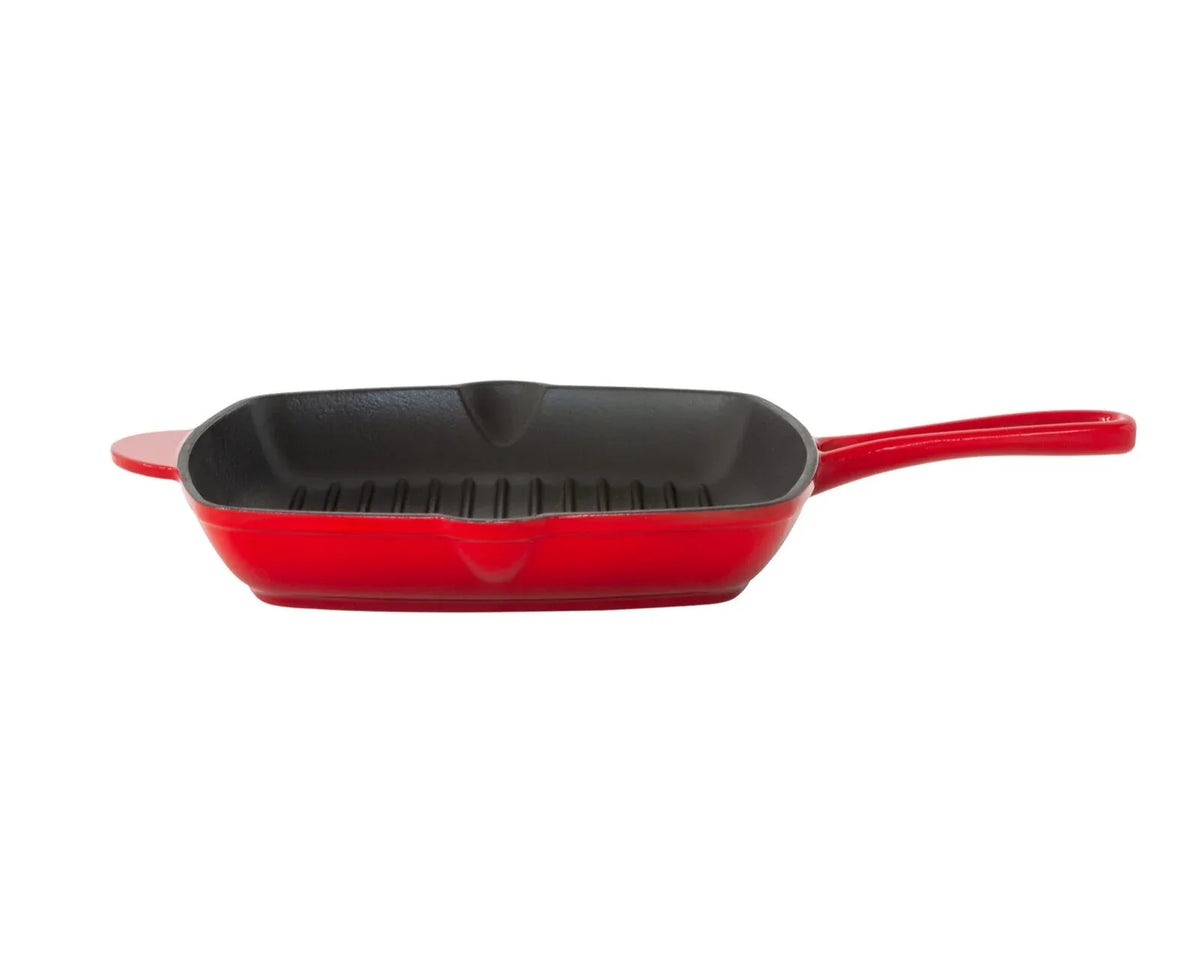 Enamelled Cast Iron Square Grill Pan (44 x 30 x 4.7 cm) - Red - Mekamart Australia