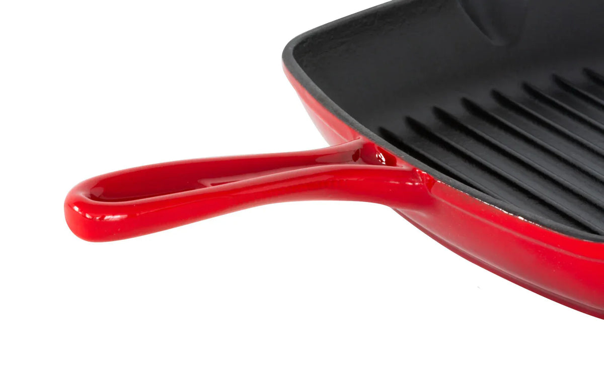 Enamelled Cast Iron Square Grill Pan (44 x 30 x 4.7 cm) - Red - Mekamart Australia