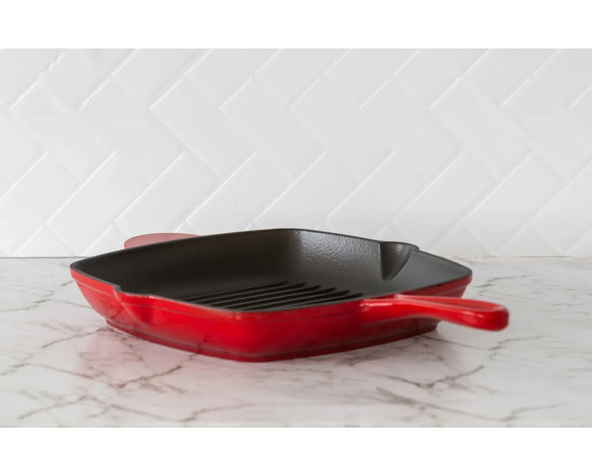 Enamelled Cast Iron Square Grill Pan (44 x 30 x 4.7 cm) - Red - Mekamart Australia