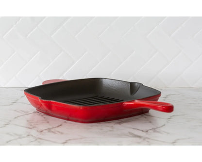 Enamelled Cast Iron Square Grill Pan (44 x 30 x 4.7 cm) - Red - Mekamart Australia