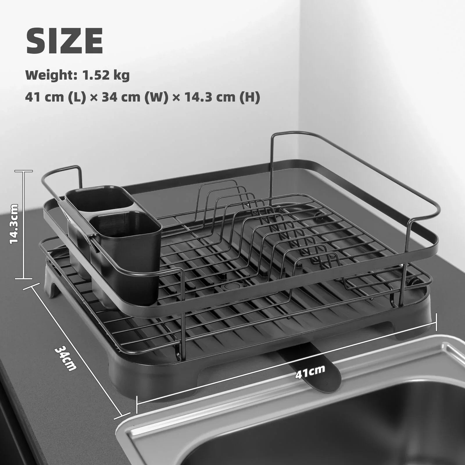Steel Frame Dish Drying Rack Durable Steel Frame, Removable Utensil Holder, Compact Size for Small Kitchens & Apartments - Mekamart Australia