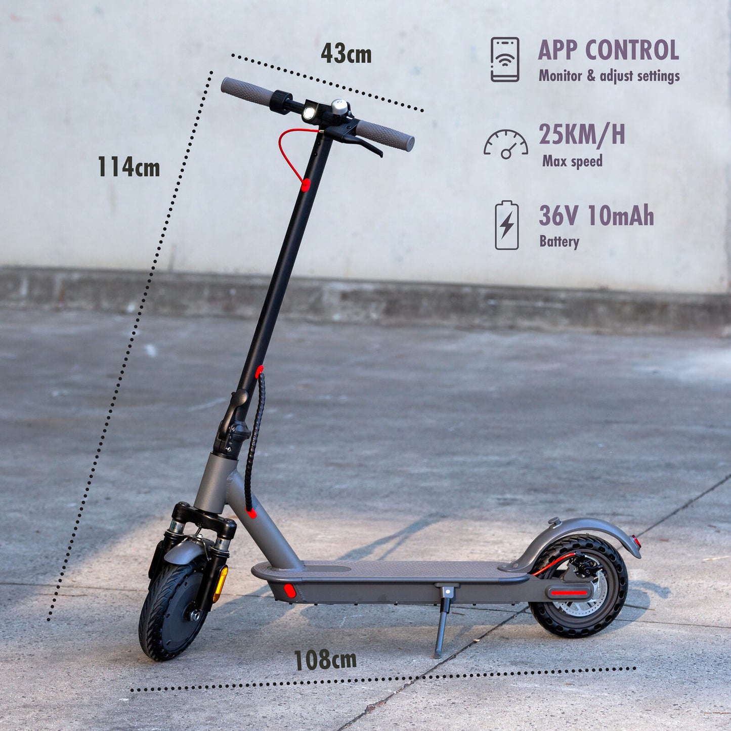 Electric Scooter, 350W Motor, 8.5 inch  Tyres, Front Suspension, Smart App, Foldable, 25kph
