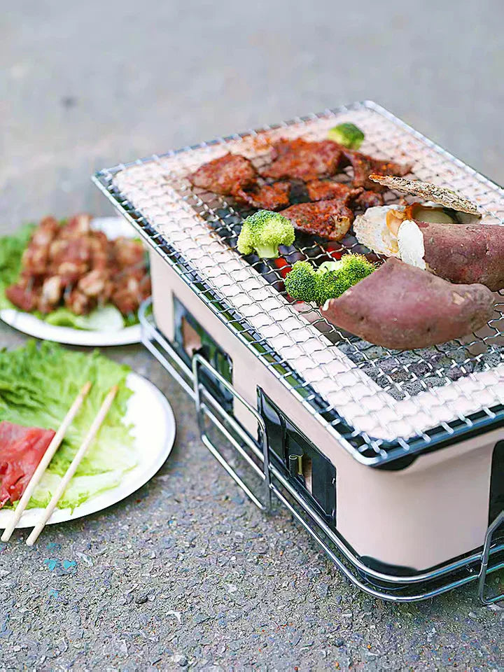 Portable Hibachi Tabletop Grill Dual Charcoal BBQ Chambers - Mekamart Australia