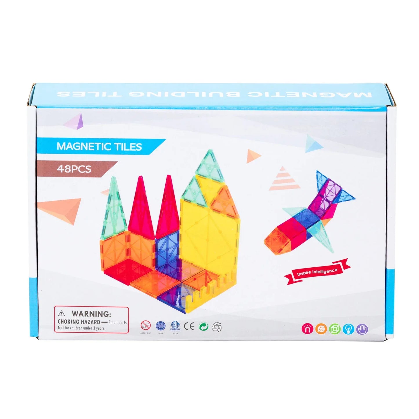 48 Pcs non-toxic STEM Educational, Durable Magnetic Tiles/Puzzle with Storage Bag - Mekamart Australia