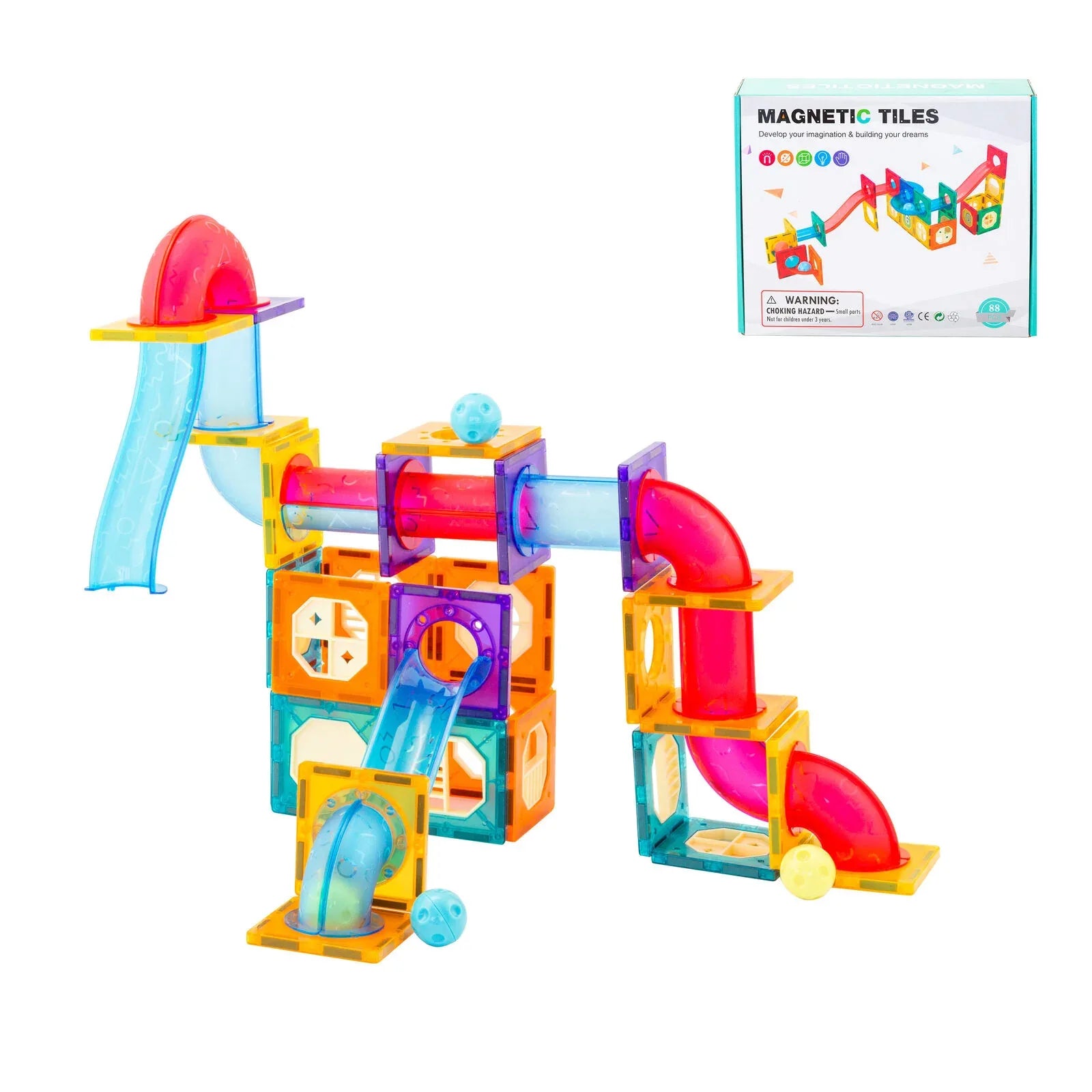 88 Pcs non-toxic STEM Educational, Durable Magnetic Tiles/Puzzle with Storage Bag - Mekamart Australia