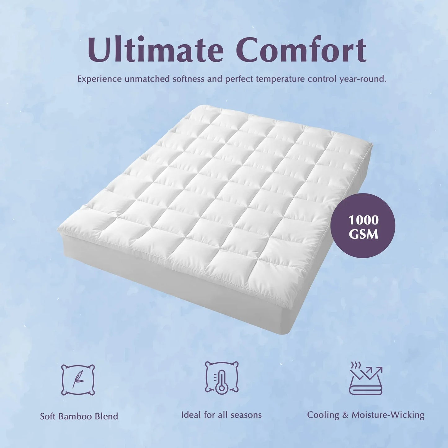 Hypoallergenic, Antibacterial w/ 100% Microfiber filling Mattress Topper - KING - Mekamart Australia