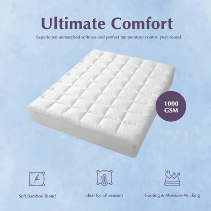 Hypoallergenic, Antibacterial w/ 100% Microfiber filling Mattress Topper - KING - Mekamart Australia