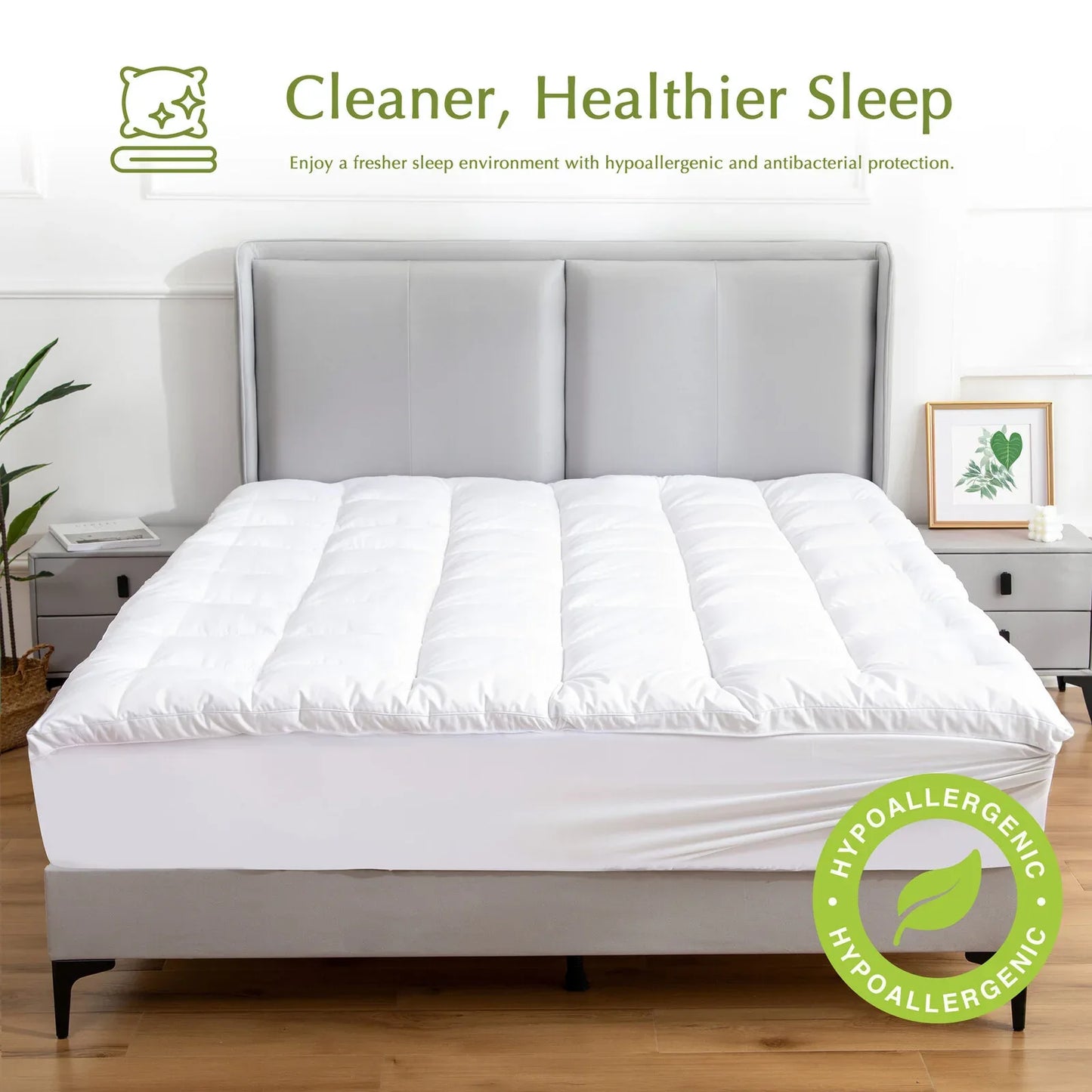 Hypoallergenic, Antibacterial w/ 100% Microfiber filling Mattress Topper - KING - Mekamart Australia