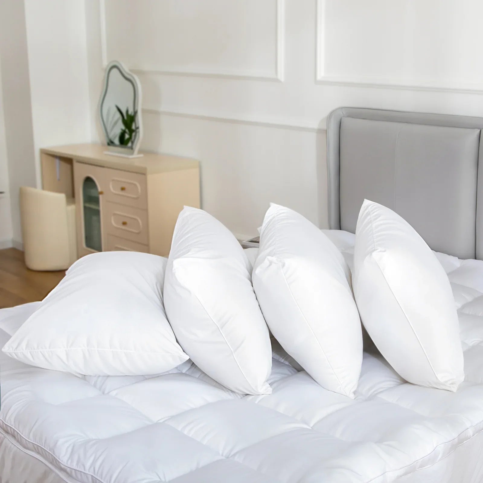 100 Percent Cotton Pillow Cover with 800g Poly Fill, Hypoallergenic, Antibacterial, and Cooling Technology 4 PK - Mekamart Australia