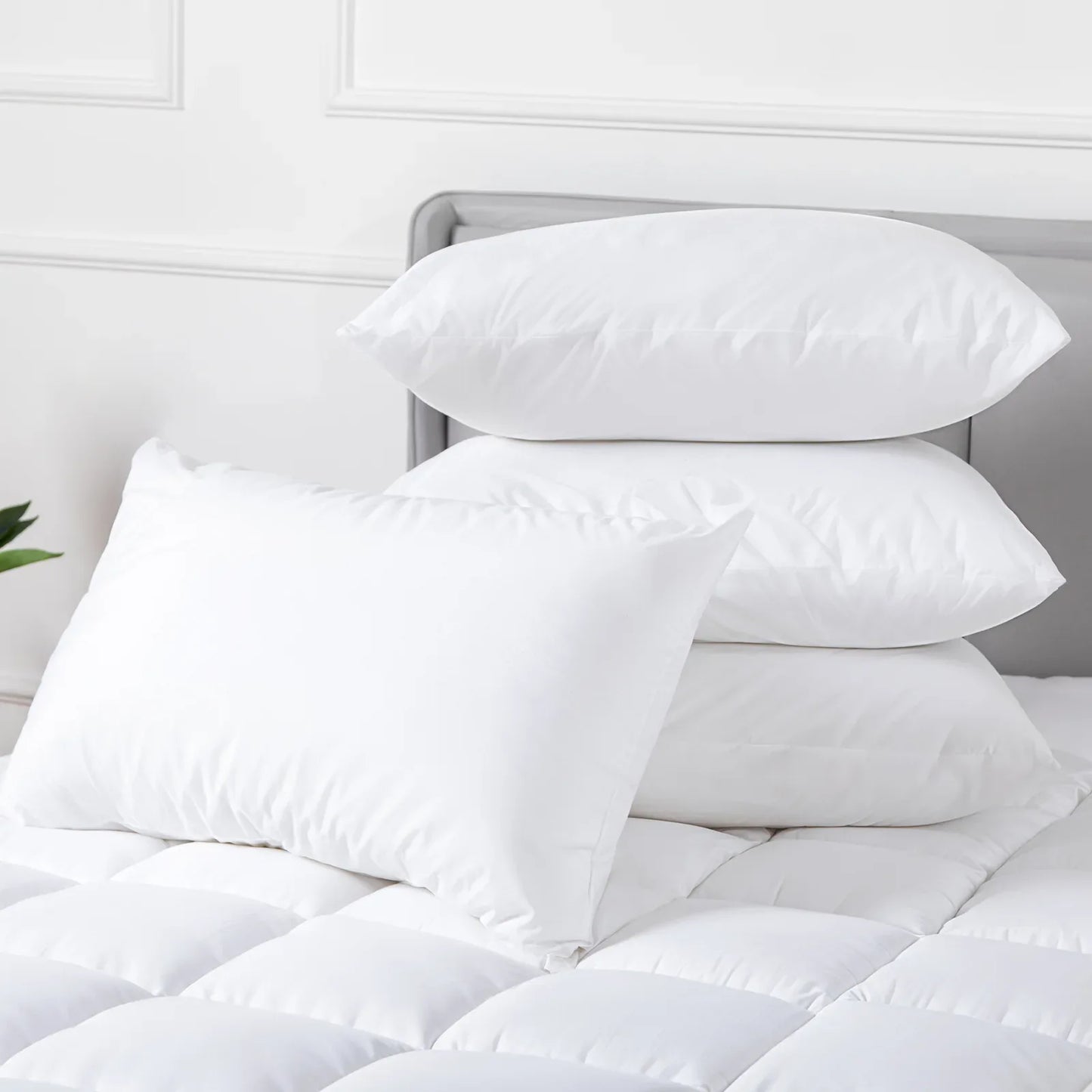 100 Percent Cotton Pillow Cover with 800g Poly Fill, Hypoallergenic, Antibacterial, and Cooling Technology 4 PK - Mekamart Australia