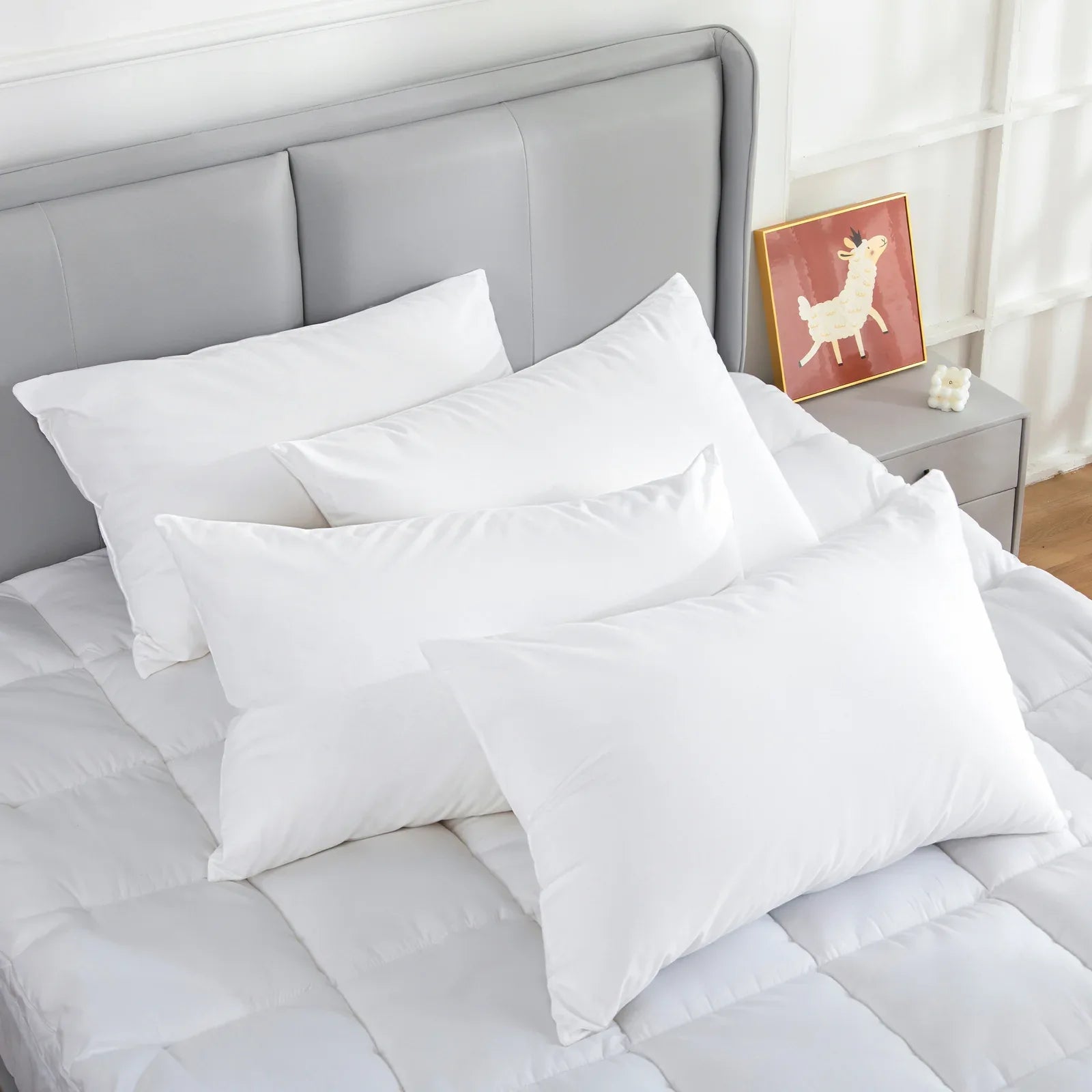 100 Percent Cotton Pillow Cover with 800g Poly Fill, Hypoallergenic, Antibacterial, and Cooling Technology 4 PK - Mekamart Australia