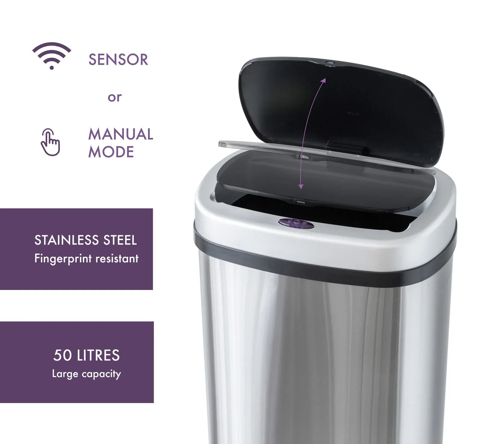 50L Stainless Steel Motion Sensor Rubbish Bin - Mekamart Australia