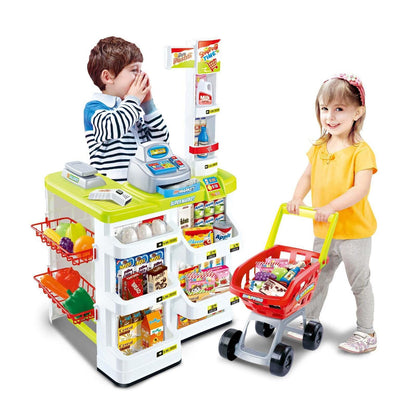 Children's Home Supermarket w/ Toy Cash Register, Trolly, Fruit & More - Mekamart Australia