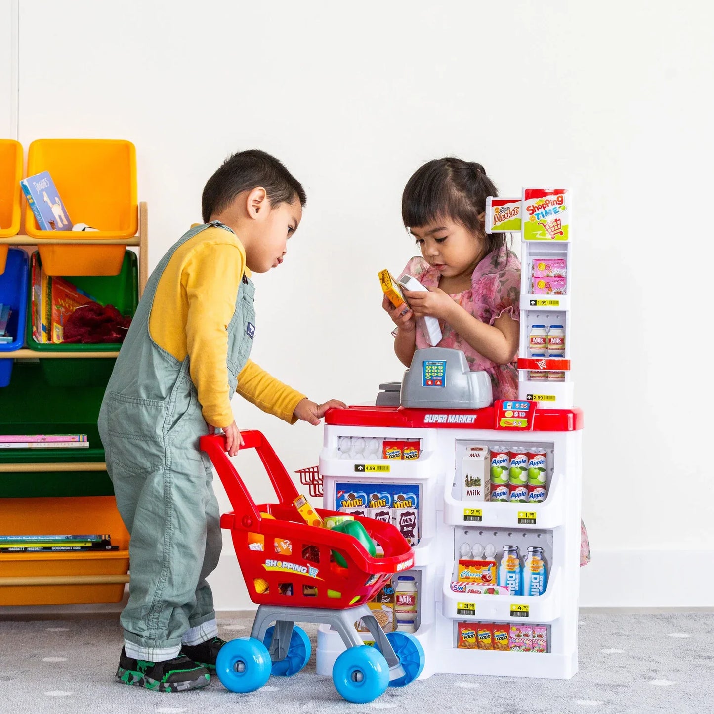 Children's Home Supermarket w/ Toy Cash Register, Trolly, Fruit & More - Mekamart Australia