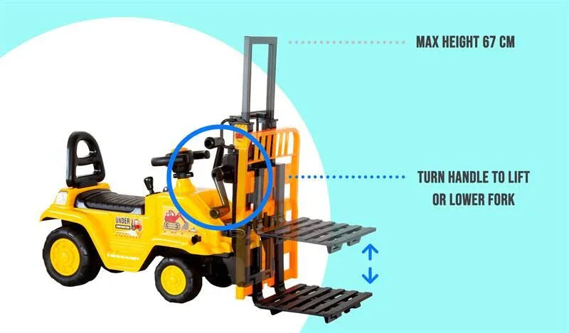 Kids Manual Forklift Ride-On with Working Mast Lift and Pallet - Mekamart Australia