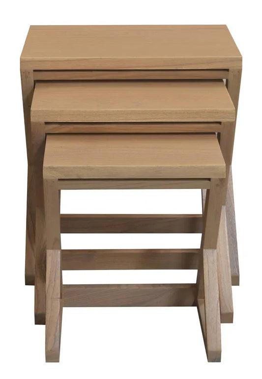 Manhattan Solid Mindi Timber Nest of Tables - Set of 3 (Natural) - Mekamart Australia