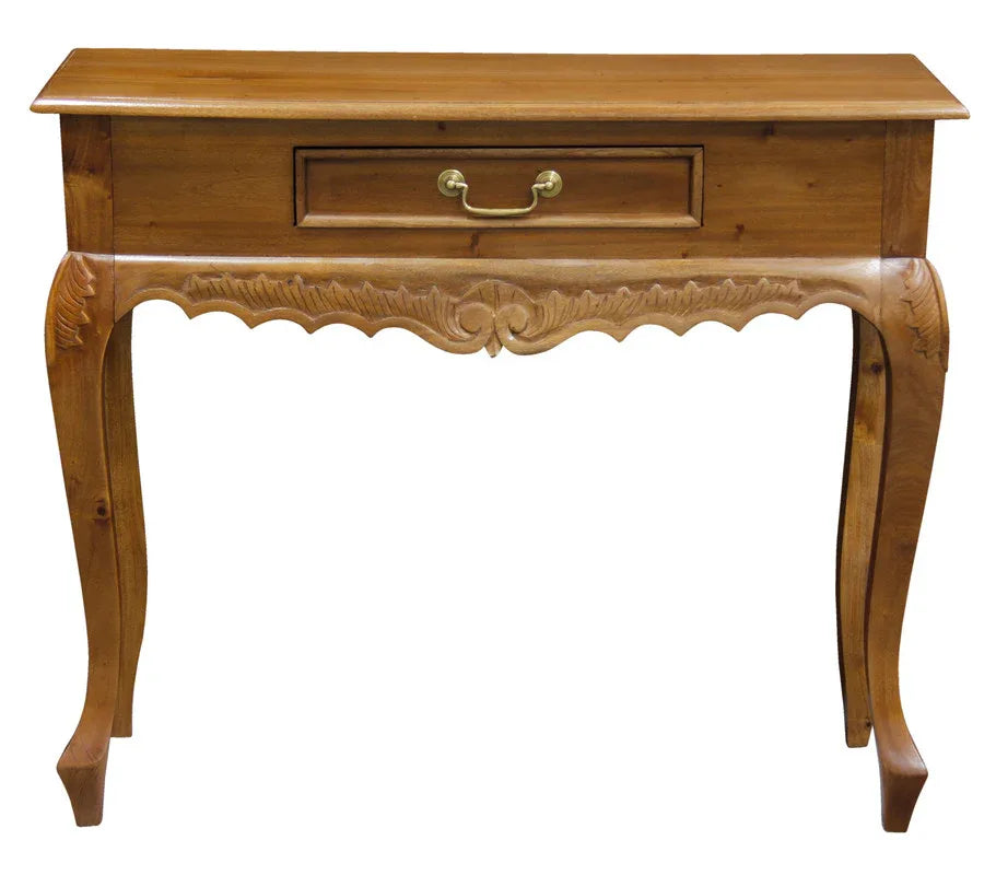 Jepara 1 Drawer Carved Sofa/Hall Table (Light Pecan) - Mekamart Australia