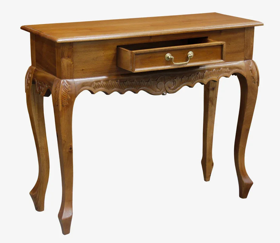 Jepara 1 Drawer Carved Sofa/Hall Table (Light Pecan) - Mekamart Australia