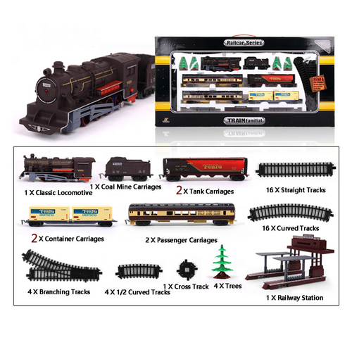 Electric Large Classic Train Set Rail Track Carriages Kids Vehicle Toy Gift