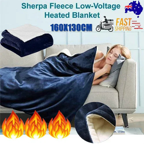 Double-side Flannel Heated Electric Throw Blanket Fast Heating Warm Washable Blue - Mekamart Australia