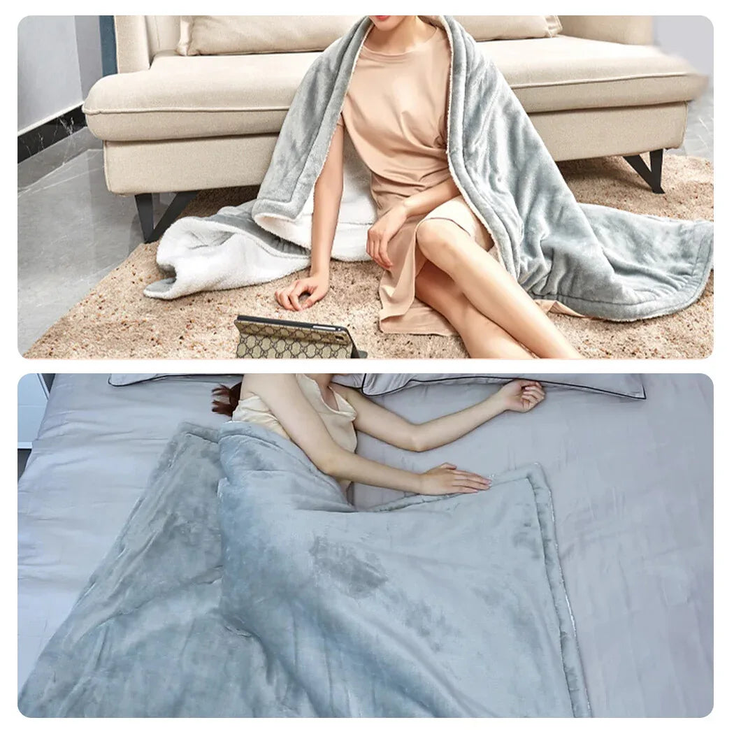 Double-side Flannel Heated Electric Throw Blanket Fast Heating Warm Washable gray - Mekamart Australia