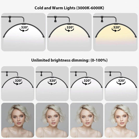 Half Moon Floor Fill Lamp for Salon Tattoo Eyelash Makeup Beauty LED Lash Light Black
