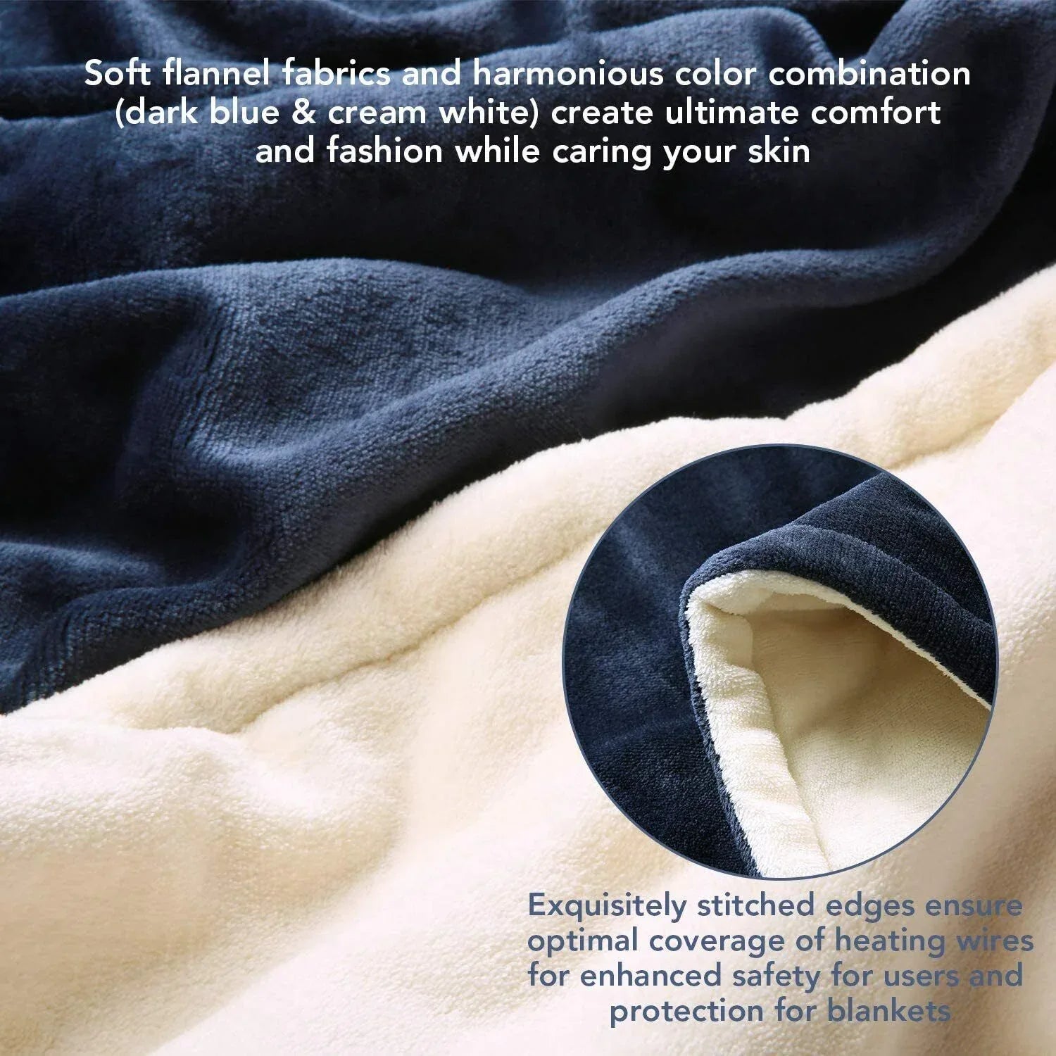 Double-side Flannel Heated Electric Throw Rug Blanket Fast Heating Warm Washable BLUE - Mekamart Australia