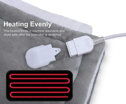 Double-side Flannel Heated Electric Throw Rug Blanket Fast Heating Warm Washable GREY - Mekamart Australia