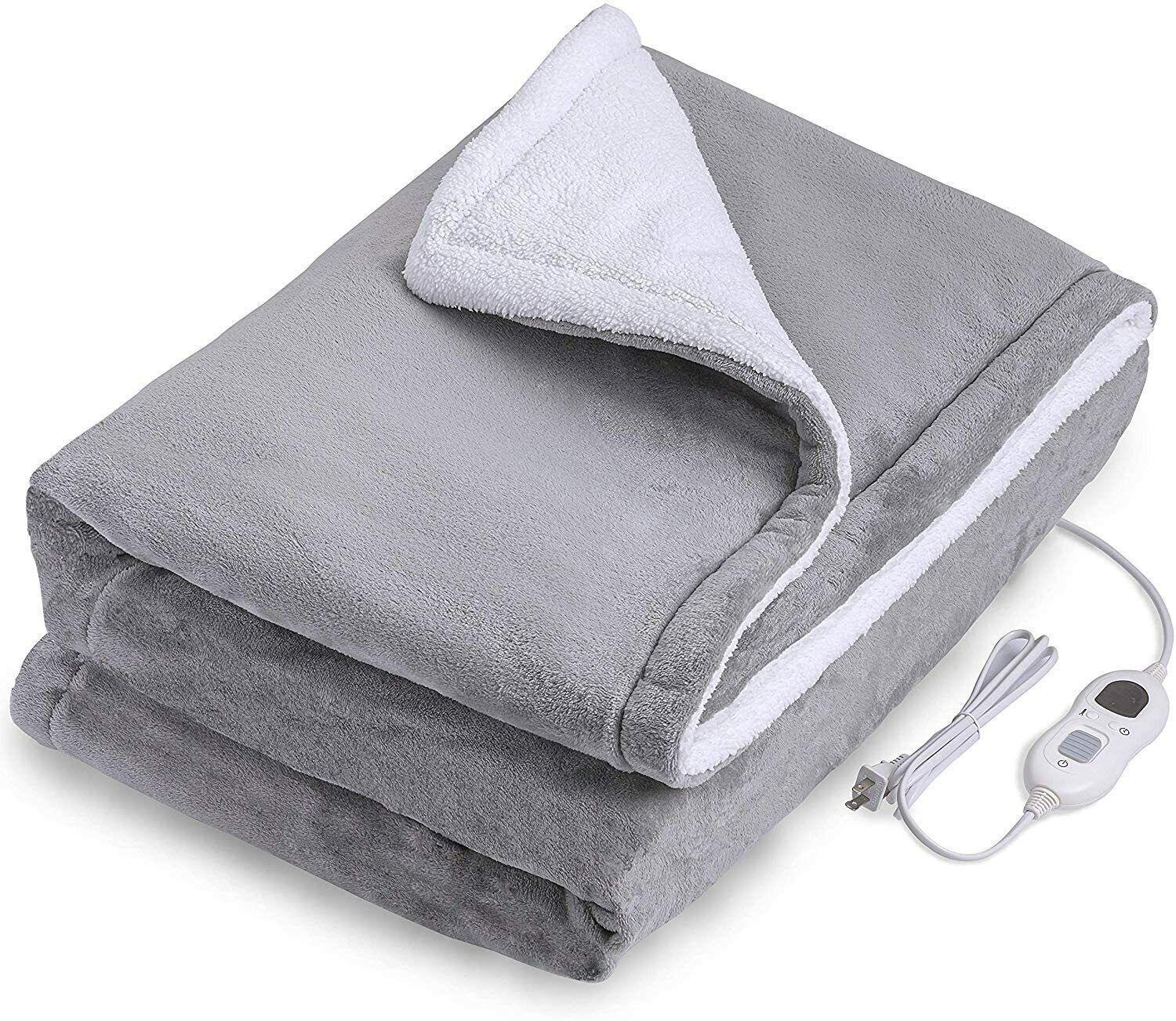 Double-side Flannel Heated Electric Throw Rug Blanket Fast Heating Warm Washable GREY - Mekamart Australia
