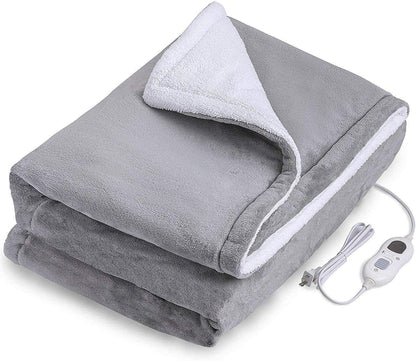 Double-side Flannel Heated Electric Throw Rug Blanket Fast Heating Warm Washable GREY - Mekamart Australia