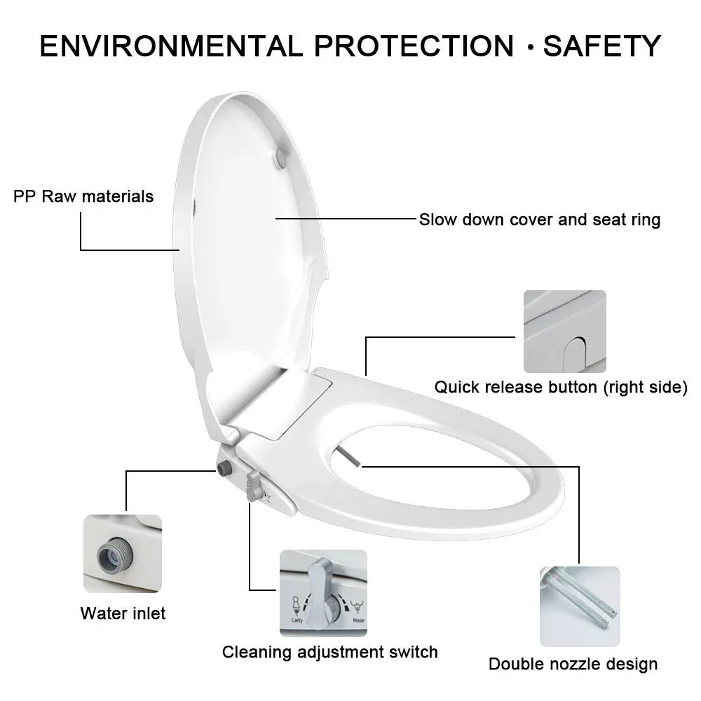 Non Electric Bidet Toilet Seat O Cover Bathroom Dual Nozzle Spray Water Wash - Mekamart Australia