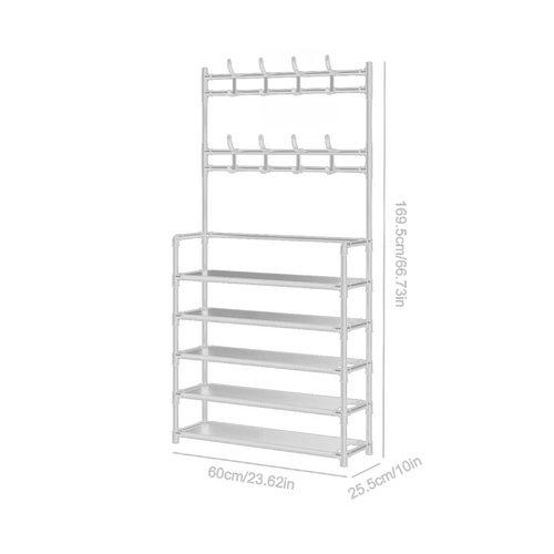 Shoe Rack Storage Cabinet Coat Hat Stand Metal Shelves 12 Pairs White 60CM