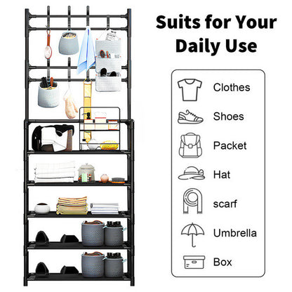 Shoe Rack Storage Cabinet Coat Hat Stand Metal Shelves 12 Pairs Black 60CM