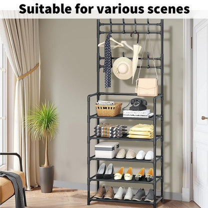 Shoe Rack Storage Cabinet Coat Hat Stand Metal Shelves 12 Pairs Black 60CM