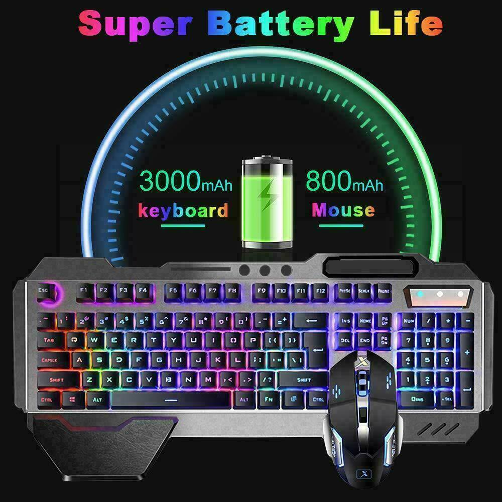 104 Keys Wireless Gaming Keyboard Mouse Set+Mouse Pad, RGB LED Backlit PC/Laptop Black-RGB