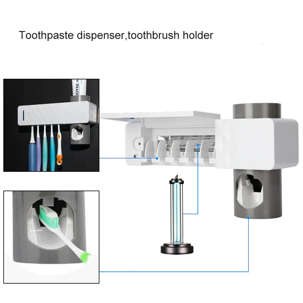 UV Lamp Sterilizer Toothbrush Holder Bathroom Automatic Toothpaste Health Clean - Mekamart Australia