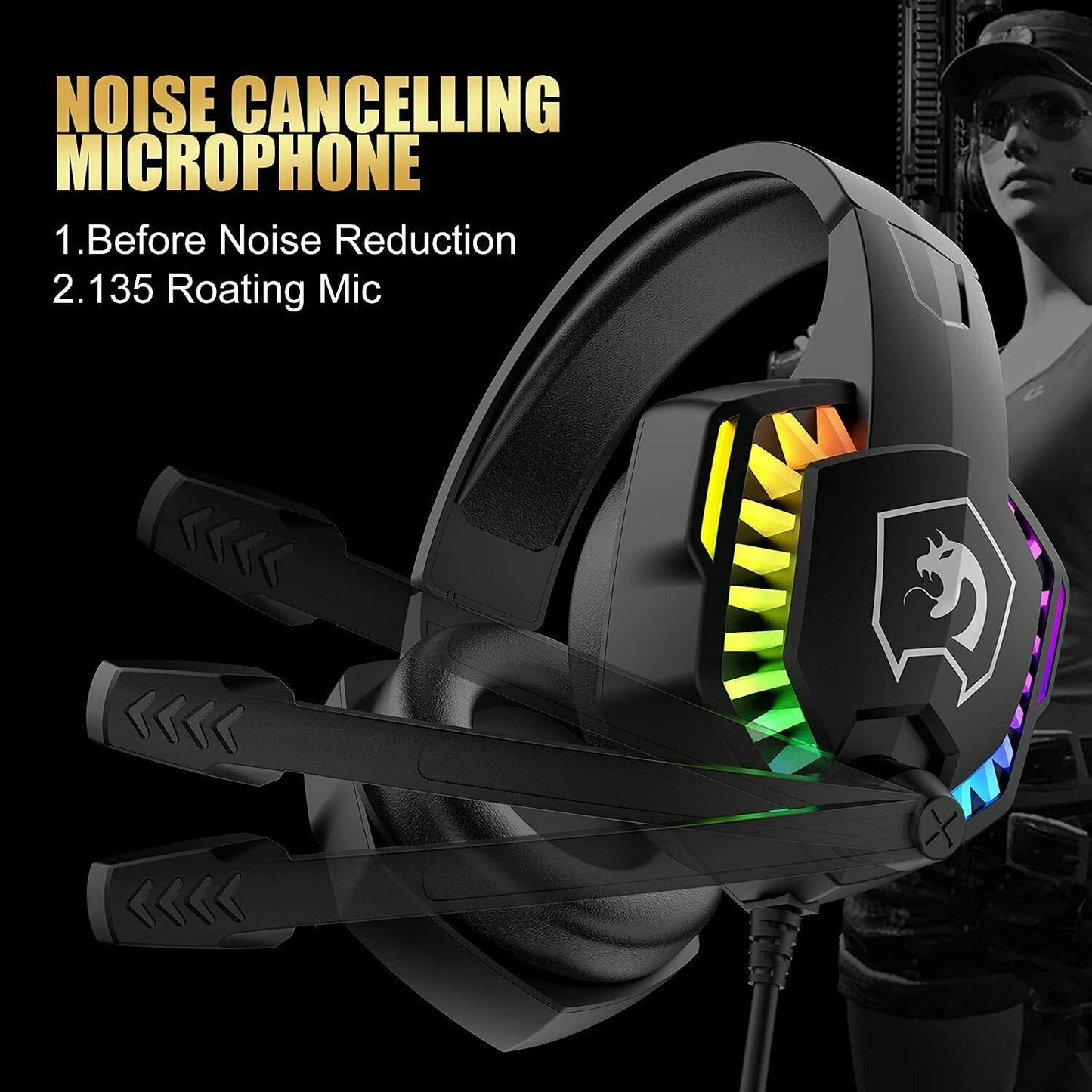 Gaming Keyboard & Mouse & Headset & Mousepad Set RGB Backlit Wired for PC Laptop