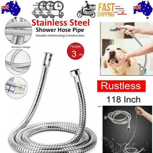 3m Shower Head Hose Stainless Steel Bathroom Flexible Tube Replacement Pipe AU - Mekamart Australia