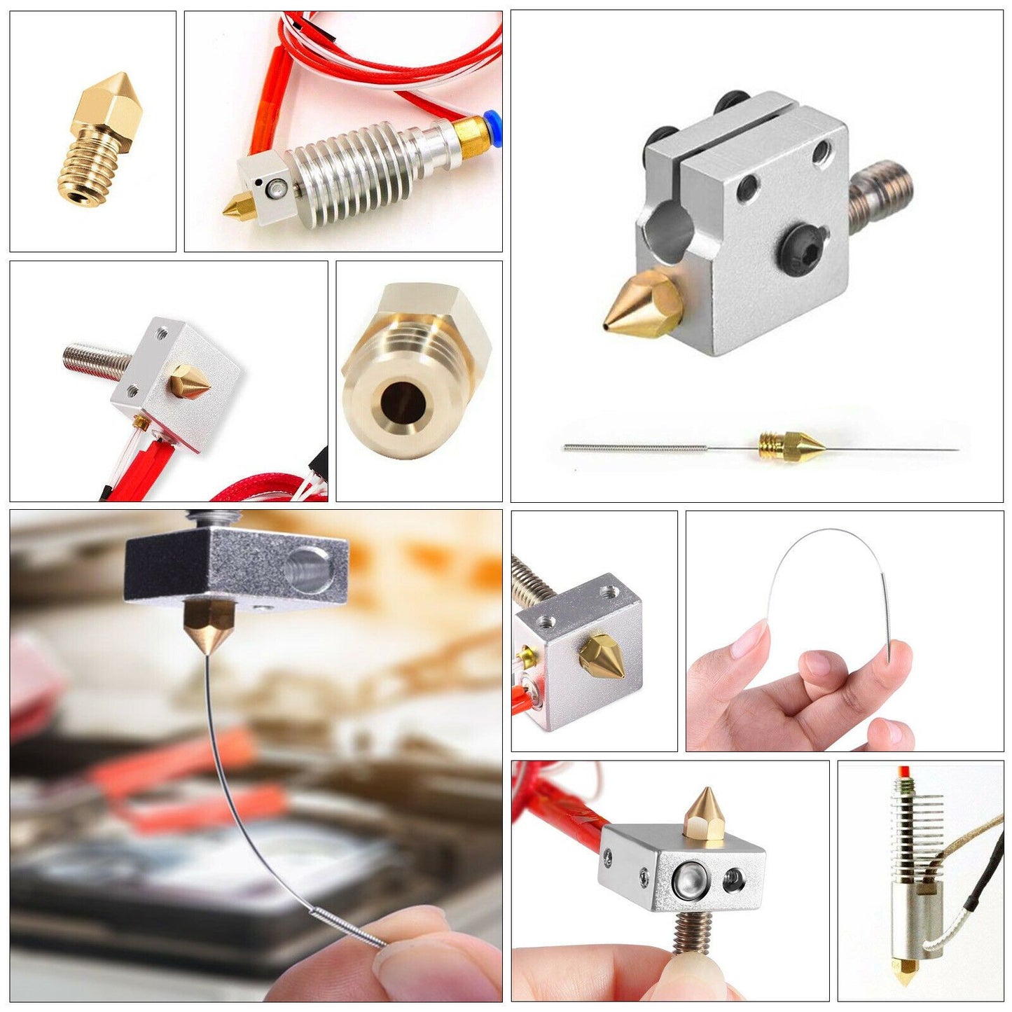 3D Printer 0.4mm Nozzle Throat & 0.4mm Extruder Brass Nozzle Printer Head Set