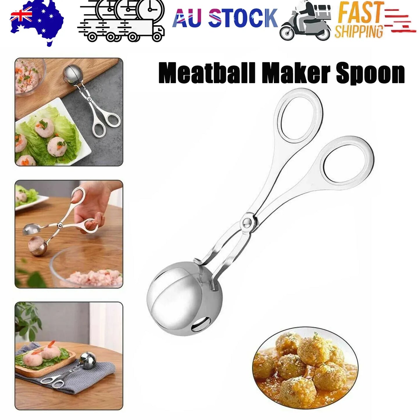 L Meatball Maker Spoon Kitchen Stick Utensil Baller Meat Stainless Steel AU - Mekamart Australia