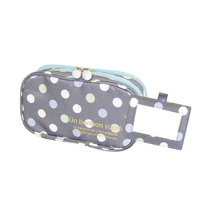 2 Layer Makeup Bag w/ Mirror Travel Cosmetic Bag Organizer Brush Slots Portable - Mekamart Australia