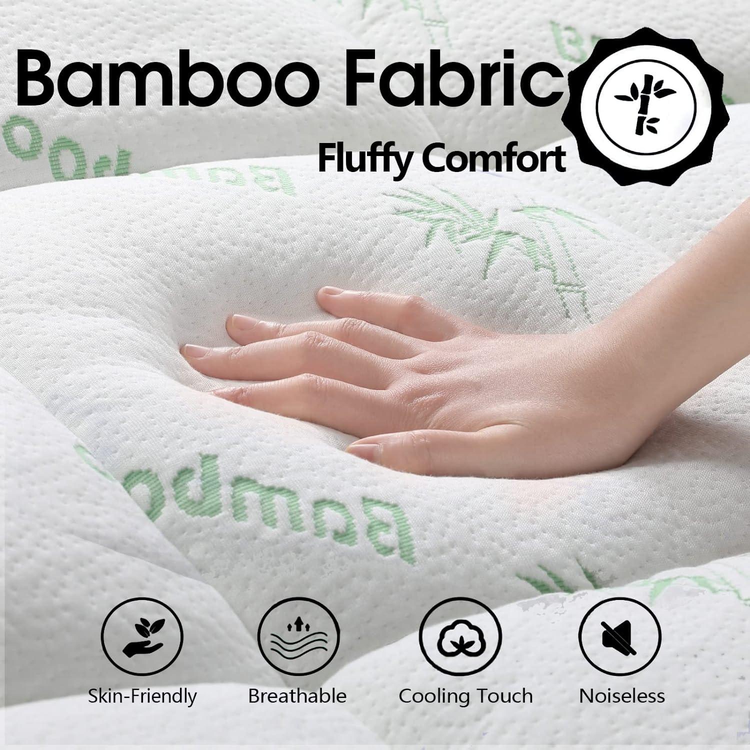 Bamboo Pillowtop Mattress Topper Luxury Bedding Mat Pad Protector Cover Queen 153 x 203 cm - Mekamart Australia
