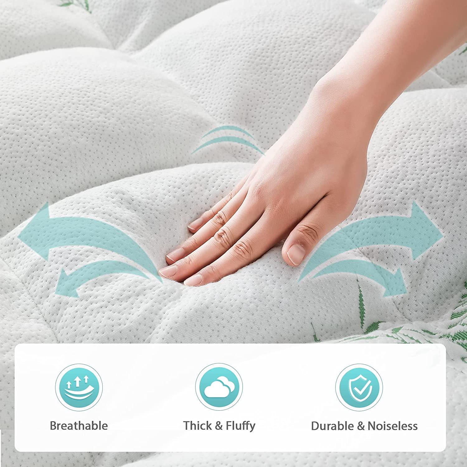 Bamboo Pillowtop Mattress Topper Luxury Bedding Mat Pad Protector Cover Queen 153 x 203 cm - Mekamart Australia