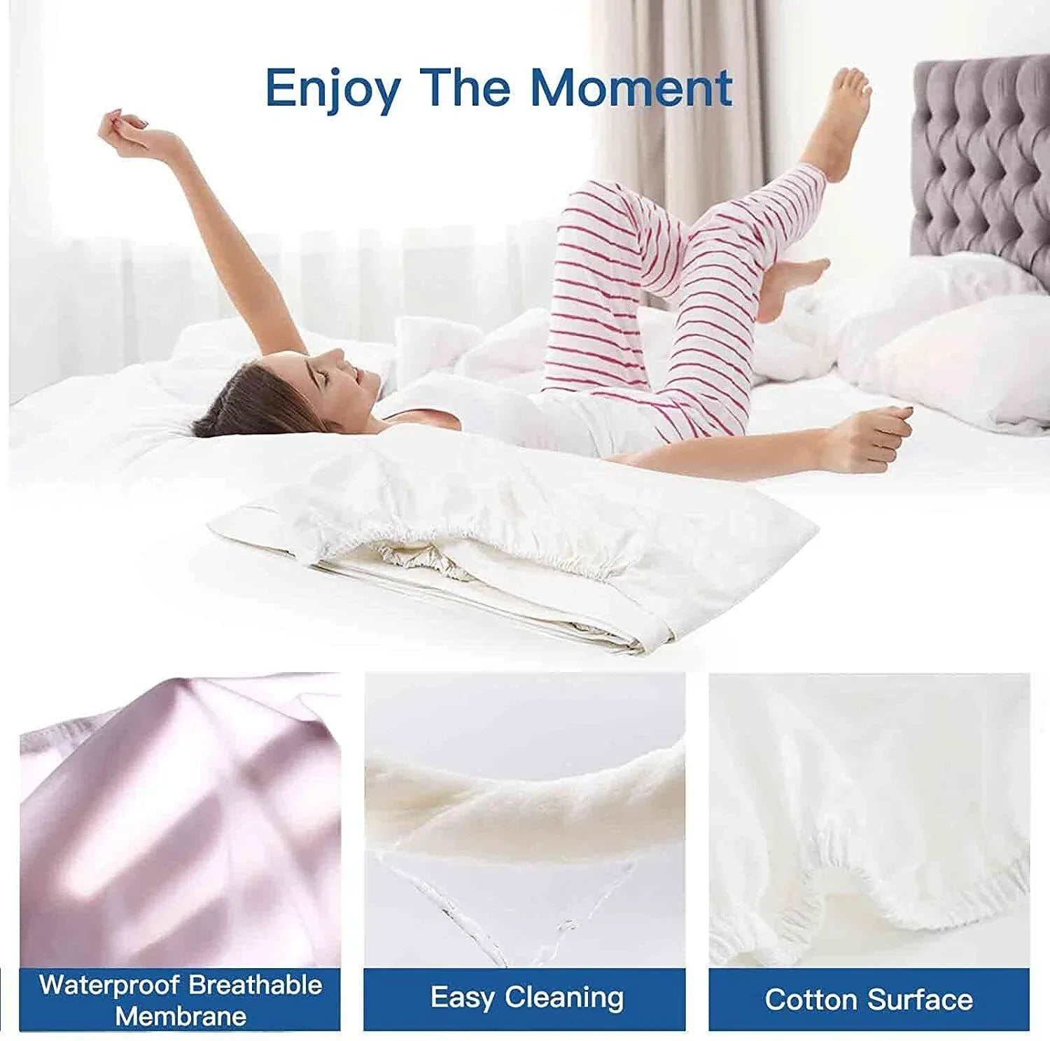 100% Terry Cotton Fitted Mattress Protector Waterproof King - Mekamart Australia