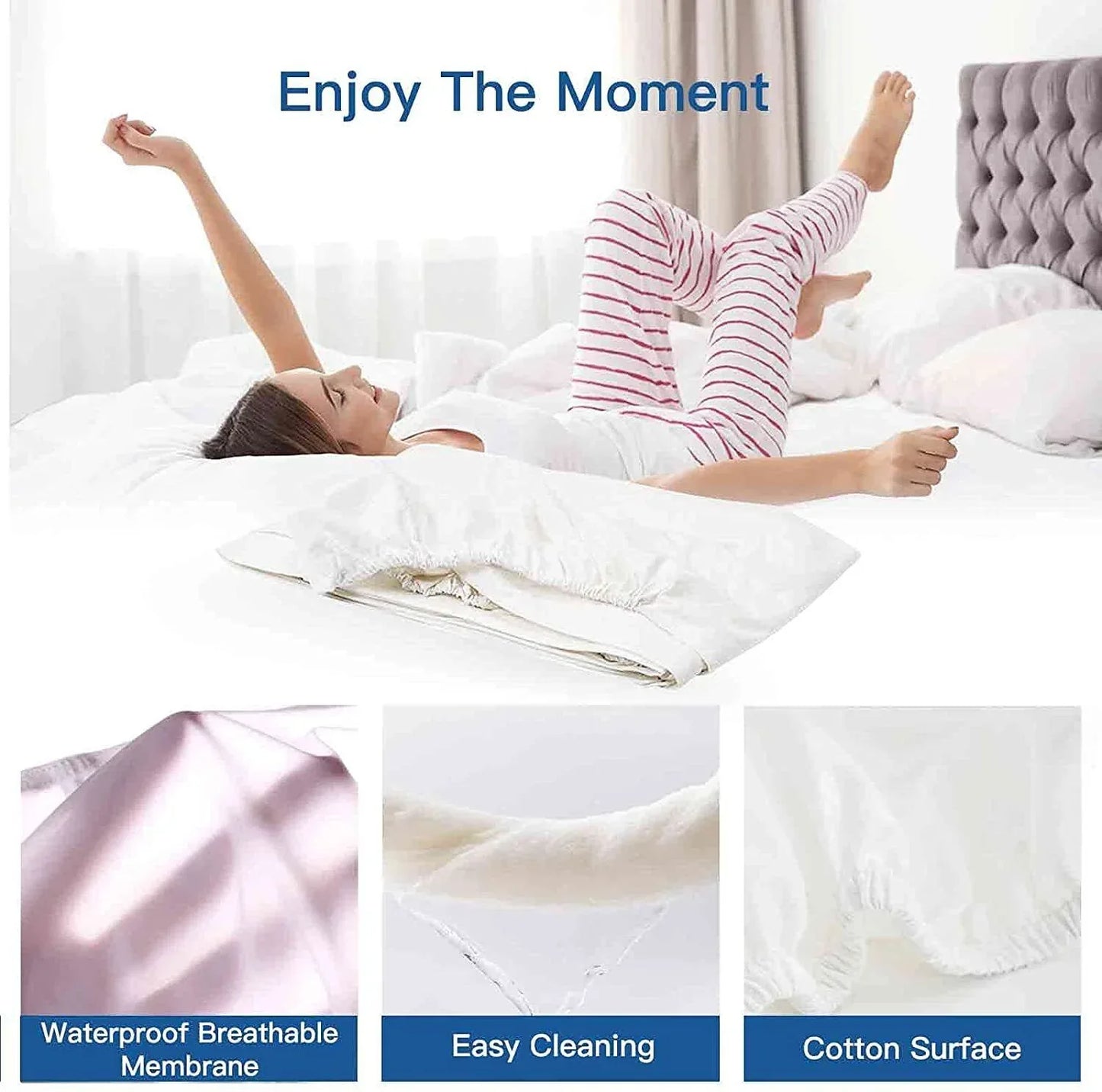 100% Terry Cotton Fitted Mattress Protector Waterproof Queen - Mekamart Australia